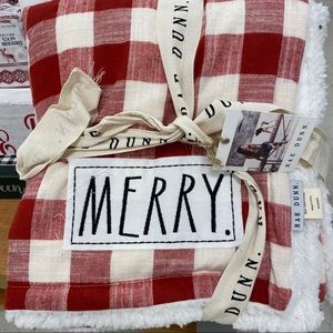 Rae Dunn MERRY red blanket throw sherpa Christmas